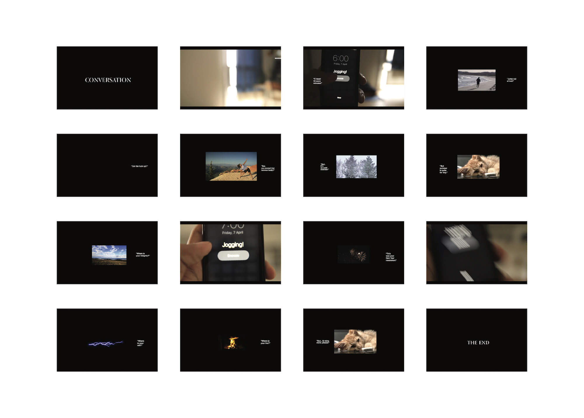 16 screenshots from a film called The Conversation